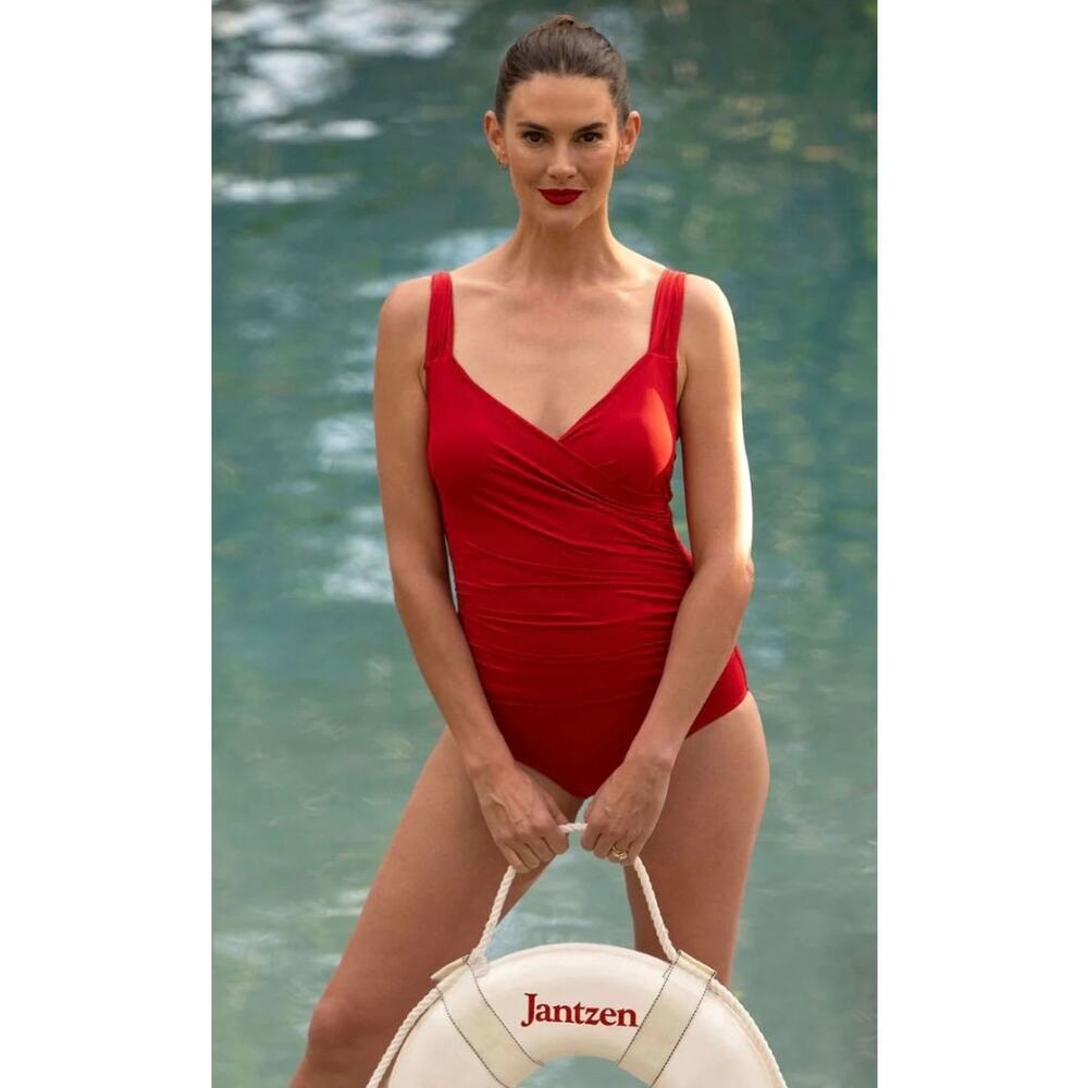 Jantzen Red Surplice One Piece Tummy control swimsuit, size 10, MSRP $95